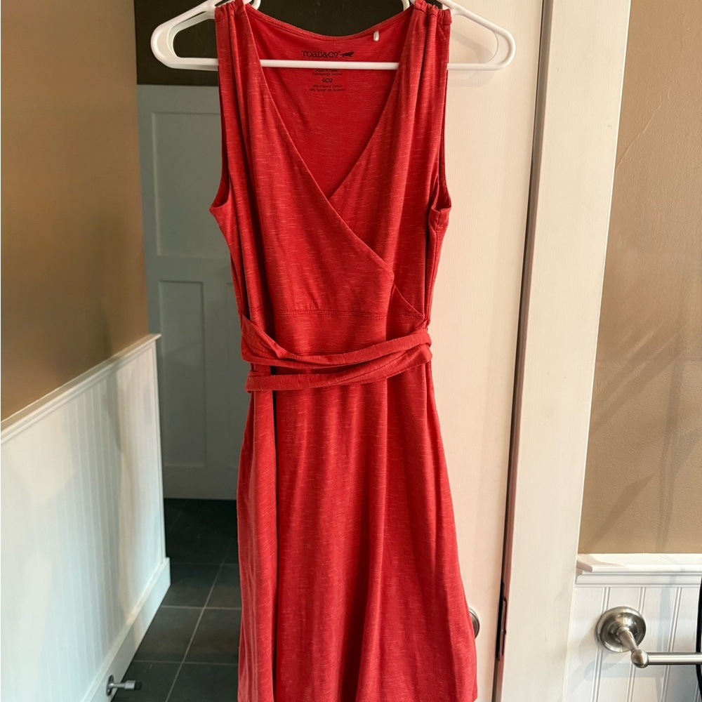 Toad & Co Coral/Red/Orange Faux Wrap Dress
